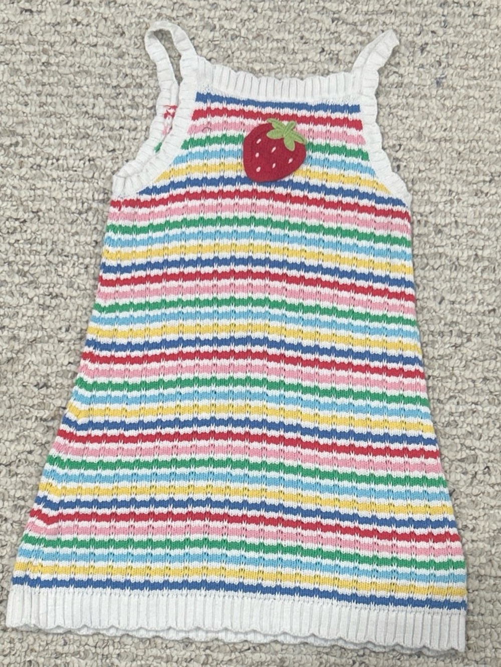 Old Navy White Multicolor Stripe Knit Tank Dress with Strawberry Patch